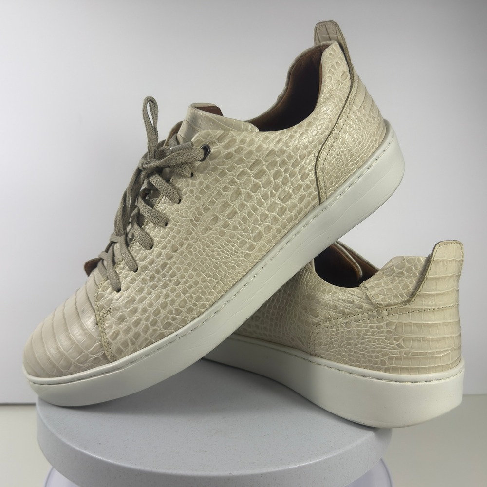 Donald Pliner Women's 10M Beige Croc Embossed Leather Sneakers Casual